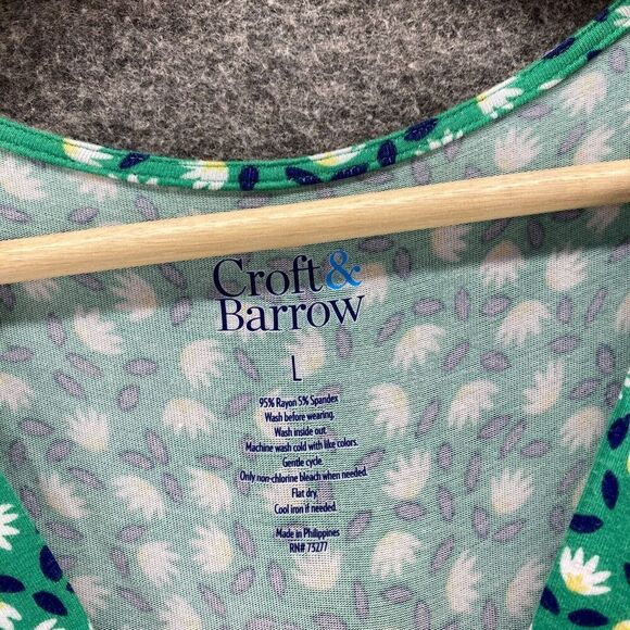 5/$45 Croft & Barrow Blouse Women L Large Green Floral Sleeveless Wide Strap - Picture 5 of 8